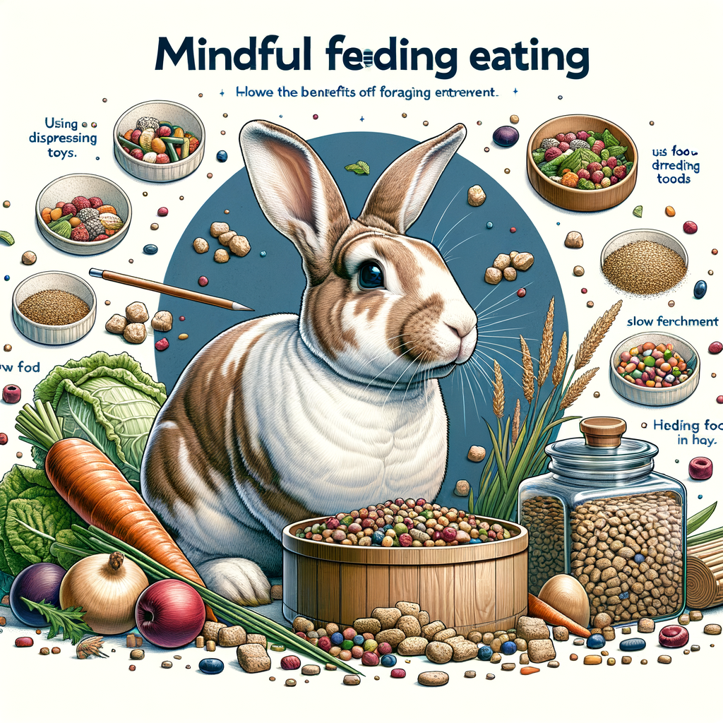 Rabbit practicing mindful eating through slow feeding and foraging, demonstrating healthy rabbit feeding habits and benefits of mindful feeding techniques for pets