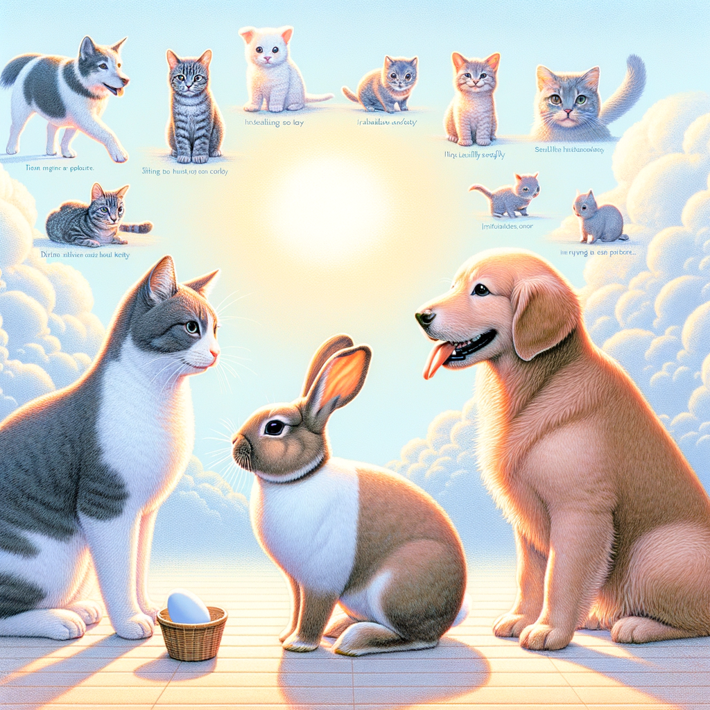 Lionhead Rabbit behavior during interaction with dog and cat, illustrating rabbit and pet compatibility and providing socialization tips for introducing rabbits to other animals.