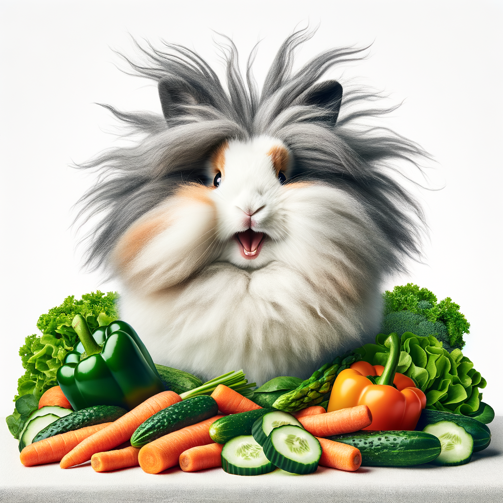 Lionhead rabbit enjoying a healthy diet of safe and nutritious vegetables, highlighting the importance of fresh vegetables for bunny nutrition and safe foods for Lionhead rabbits.