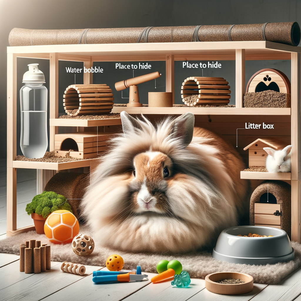 Lionhead Rabbit enjoying indoor care in a spacious, clean indoor rabbit housing, showcasing ideal rabbit living conditions and best practices for indoor housing for rabbits.