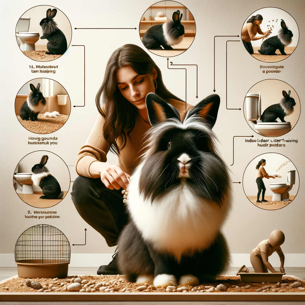 Lionhead rabbit care expert demonstrating successful bunny potty training techniques for indoor rabbit litter training, showcasing typical Lionhead rabbit behavior during potty training.