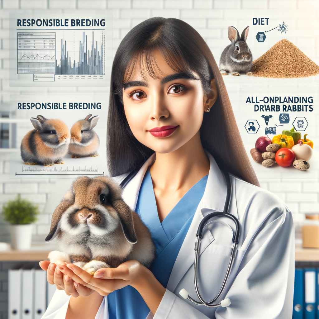 Veterinarian demonstrating responsible Netherland Dwarf Rabbit breeding tips and care, with focus on dwarf rabbit genetics, diet, and lifespan for optimal dwarf rabbit health and behavior.