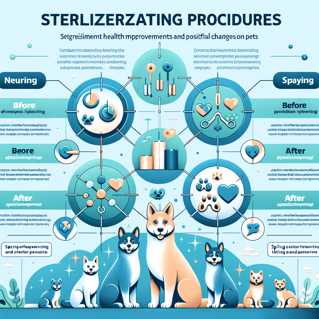 Infographic highlighting the benefits of neutering and spaying pets, showcasing health improvements and behavior changes, emphasizing the importance and impact of these procedures on pet health.